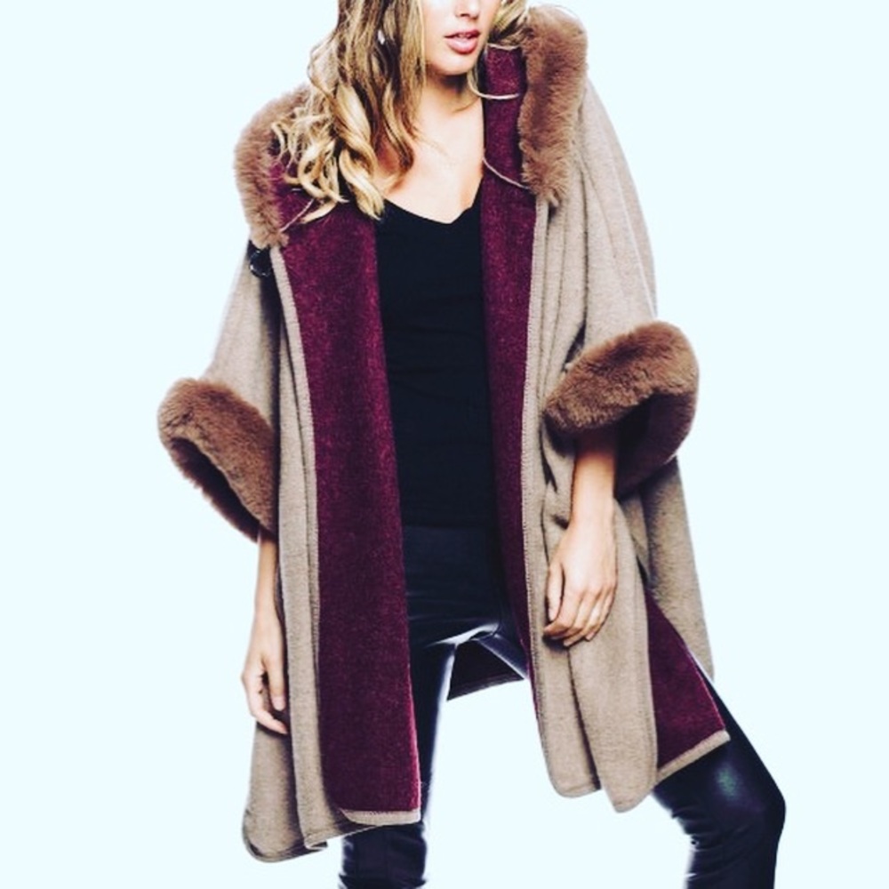 Long faux fur trim cardigan